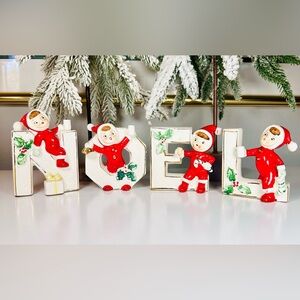 RARE Vintage Kamo Japan NOEL Snowsuit Kids Candle Holders NOT Lipper/Mann